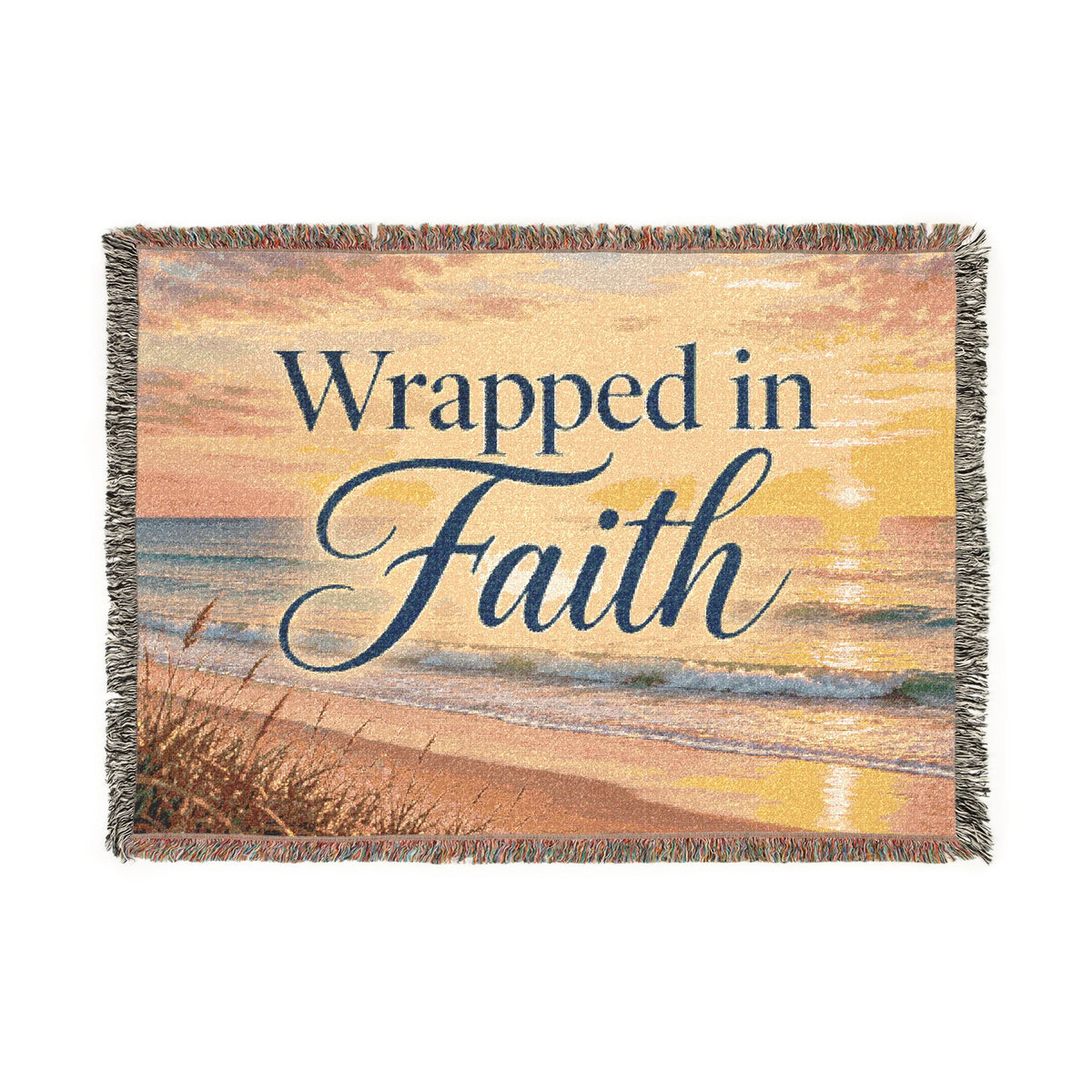 Faith Woven Blanket — "Wrapped in Faith w/sunset" Inspirational Throw