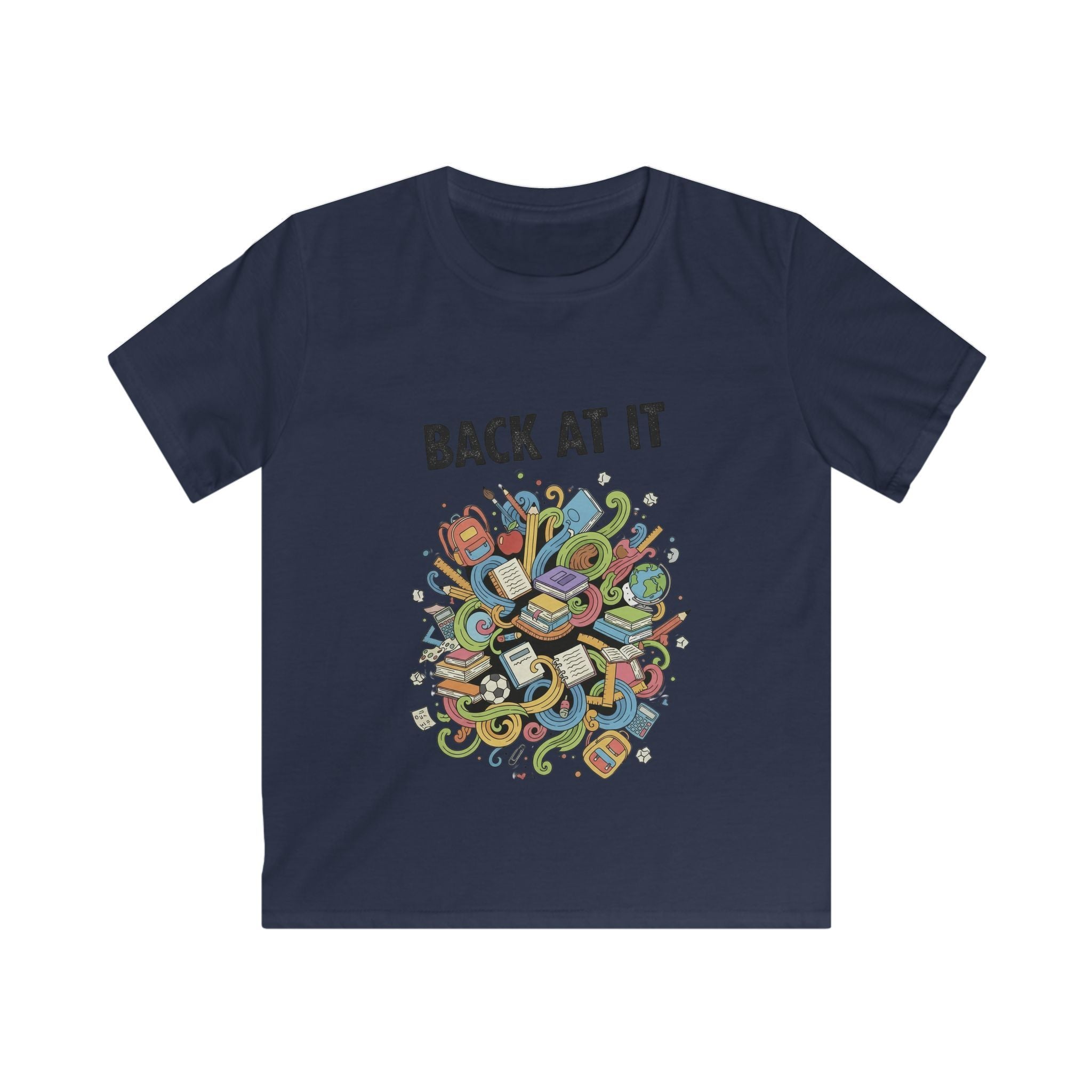 Kids Tee — "Back At It" Colorful Skate & Music Doodle Graphic