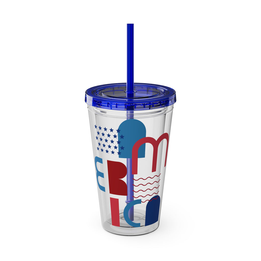 Patriotic Sunsplash Tumbler with Straw — 16oz