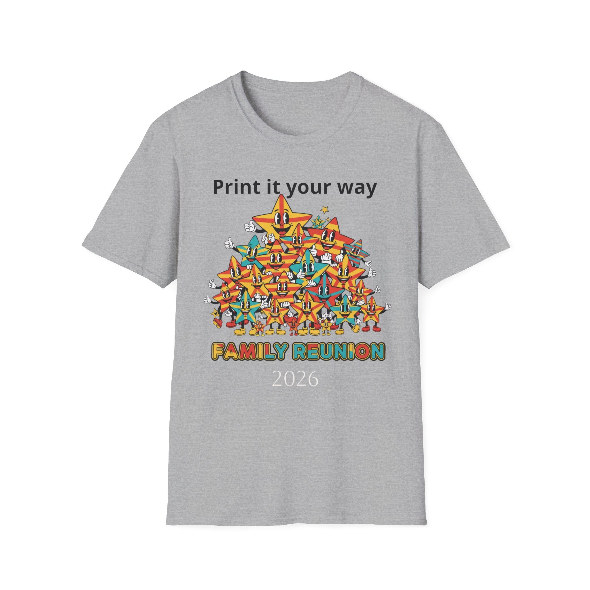 Family Reunion T-Shirt — Colorful Smiling Star Pile