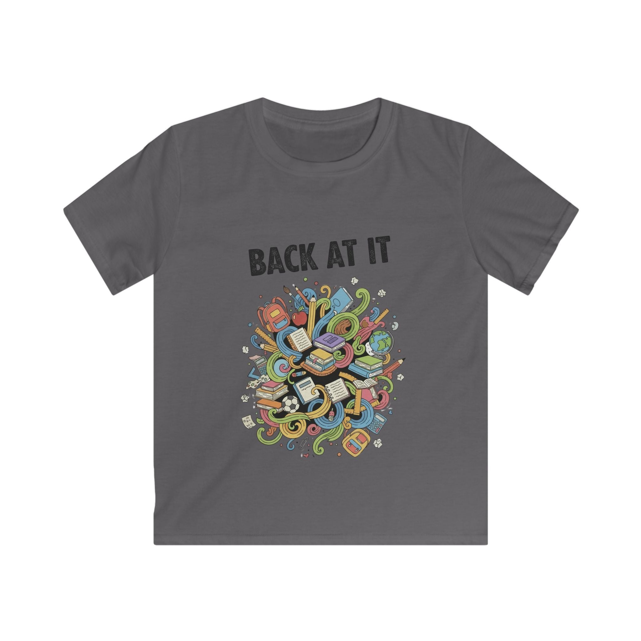 Kids Tee — "Back At It" Colorful Skate & Music Doodle Graphic