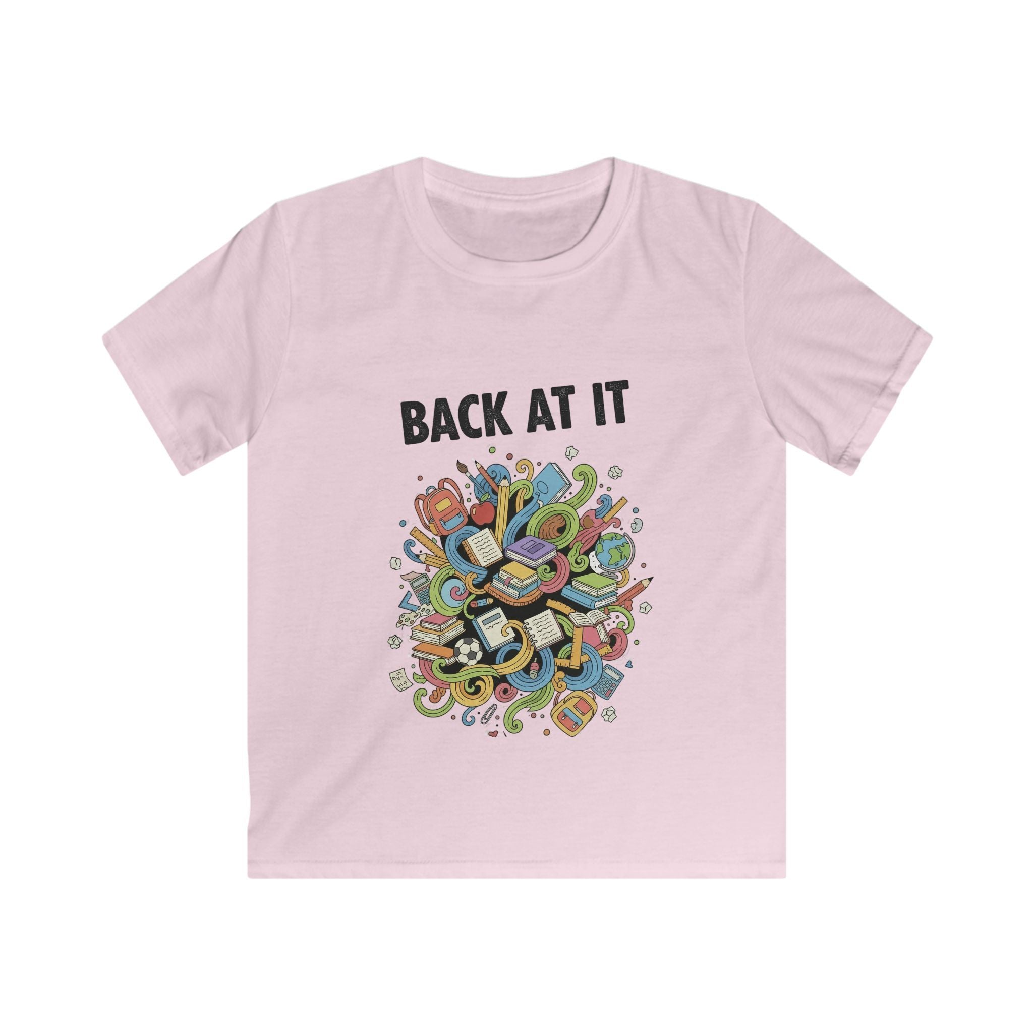 Kids Tee — "Back At It" Colorful Skate & Music Doodle Graphic