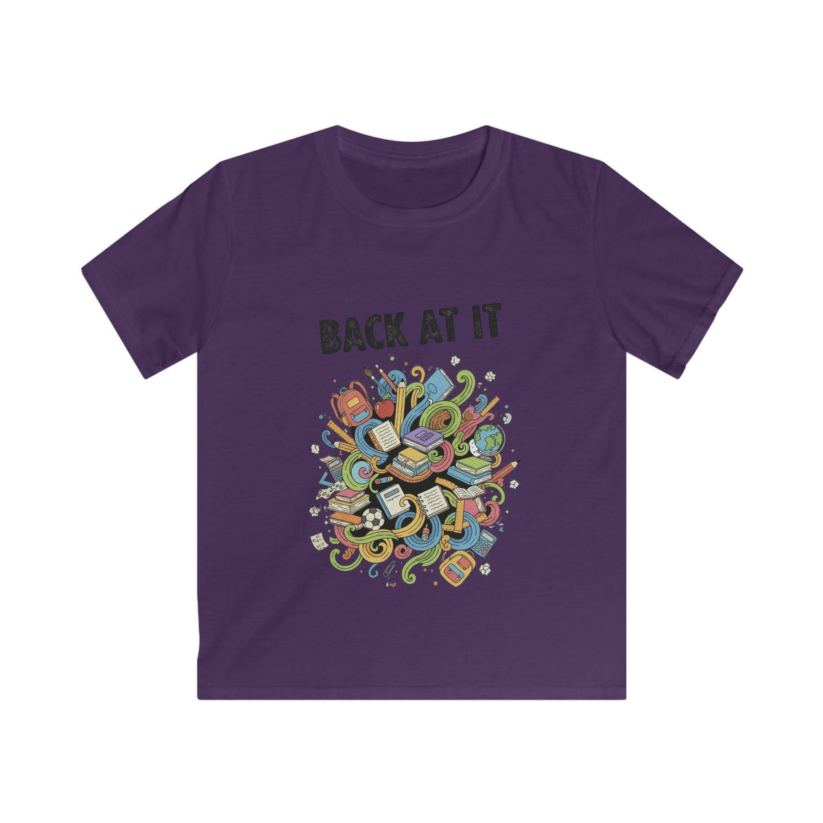 Kids Tee — "Back At It" Colorful Skate & Music Doodle Graphic