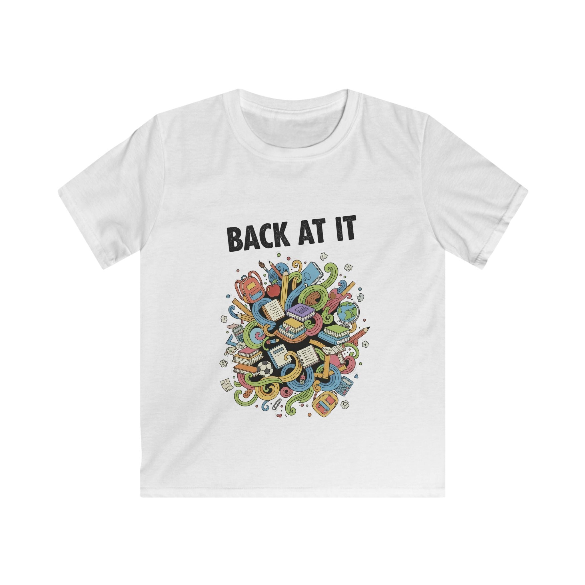 Kids Tee — "Back At It" Colorful Skate & Music Doodle Graphic