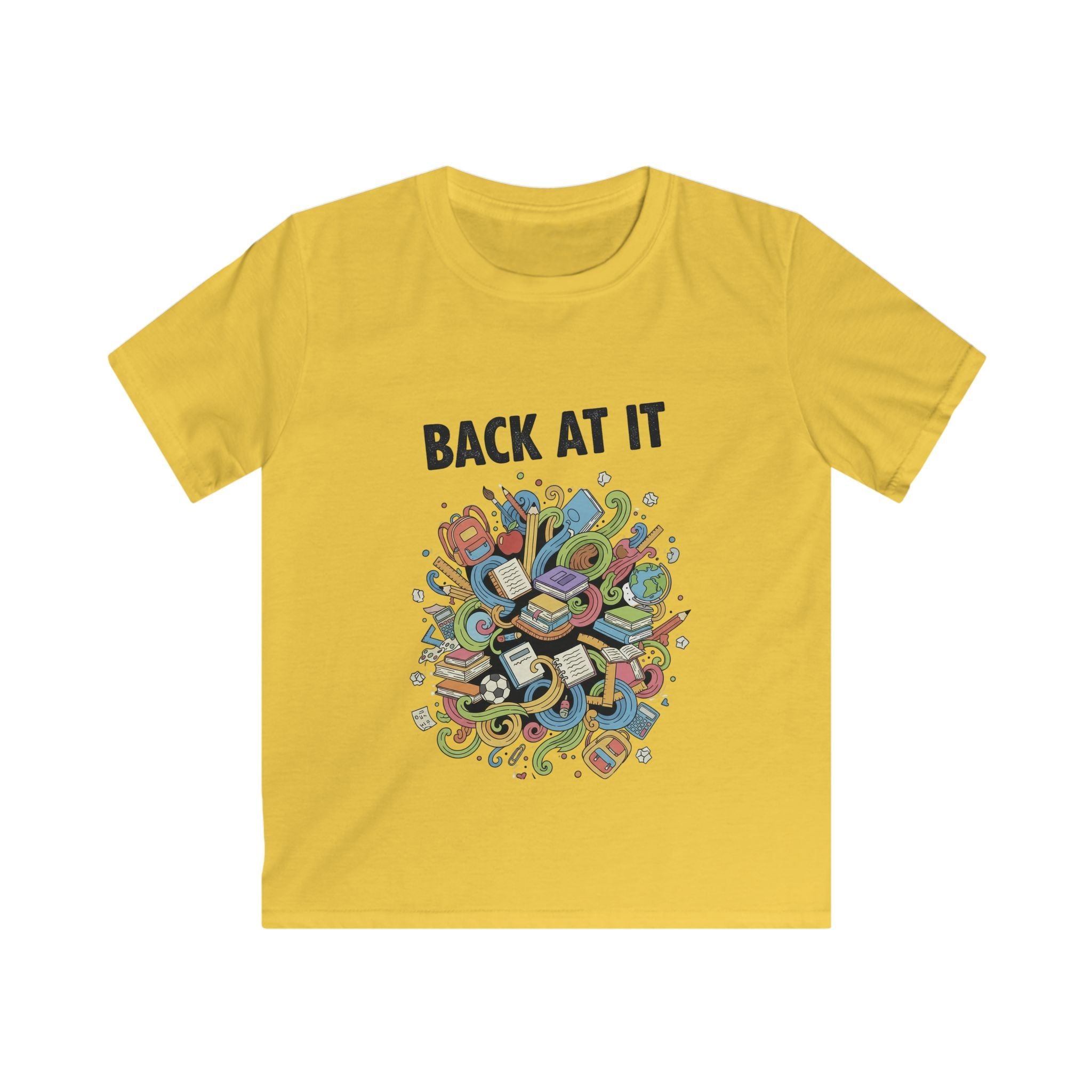 Kids Tee — "Back At It" Colorful Skate & Music Doodle Graphic
