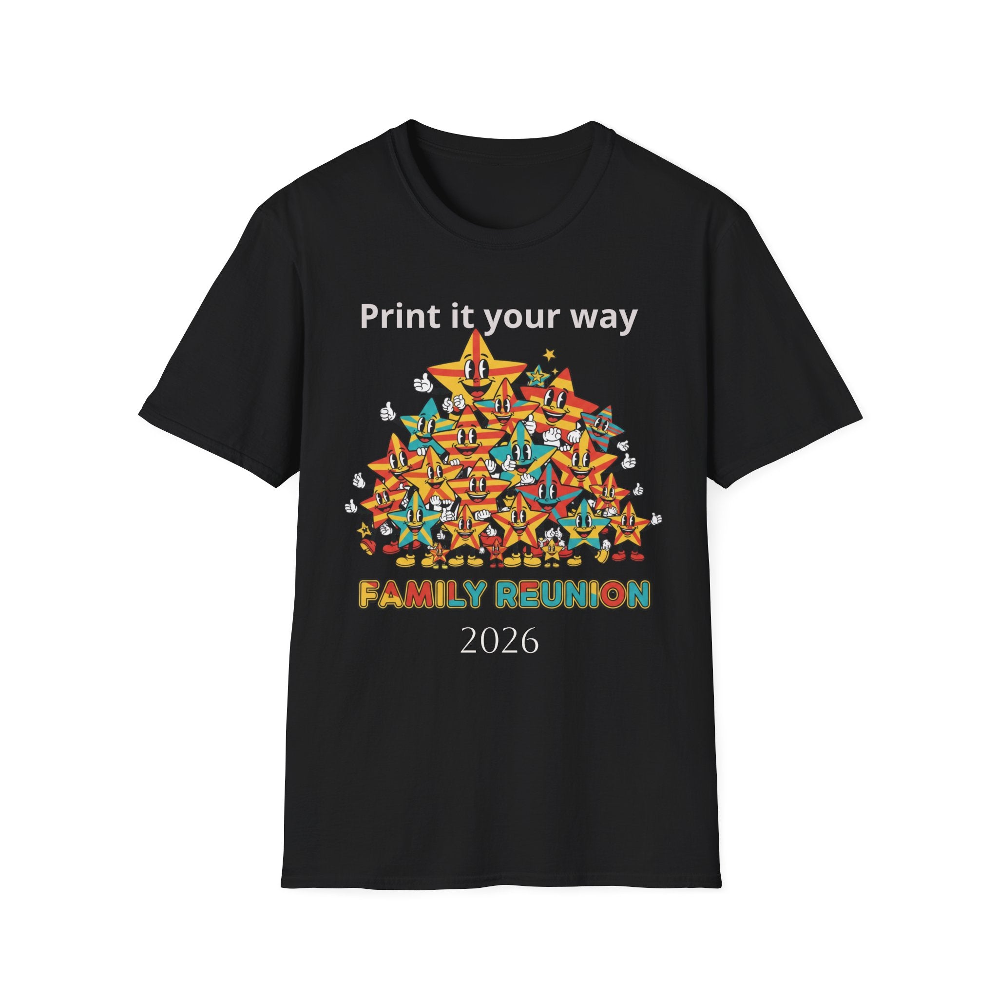 Family Reunion T-Shirt — Colorful Smiling Star Pile