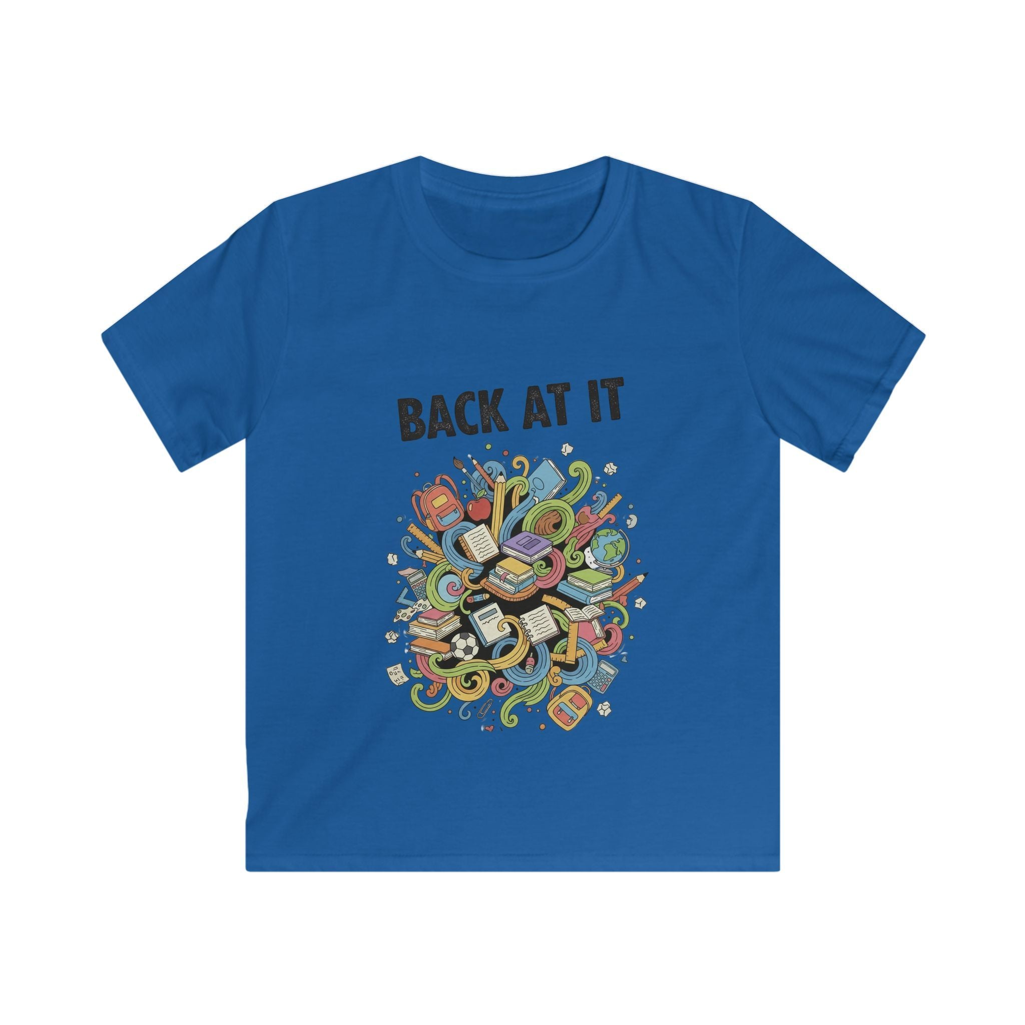 Kids Tee — "Back At It" Colorful Skate & Music Doodle Graphic