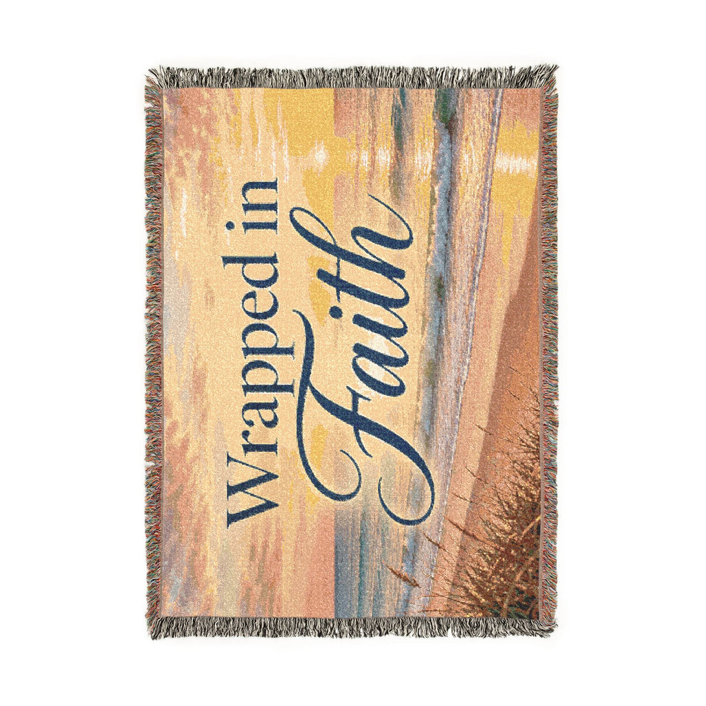 Faith Woven Blanket — "Wrapped in Faith w/sunset" Inspirational Throw