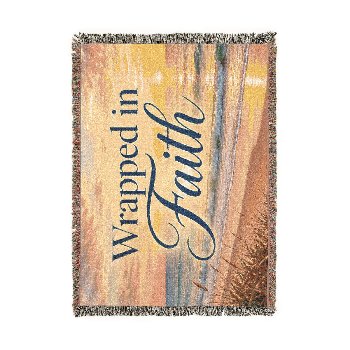 Faith Woven Blanket — "Wrapped in Faith w/sunset" Inspirational Throw