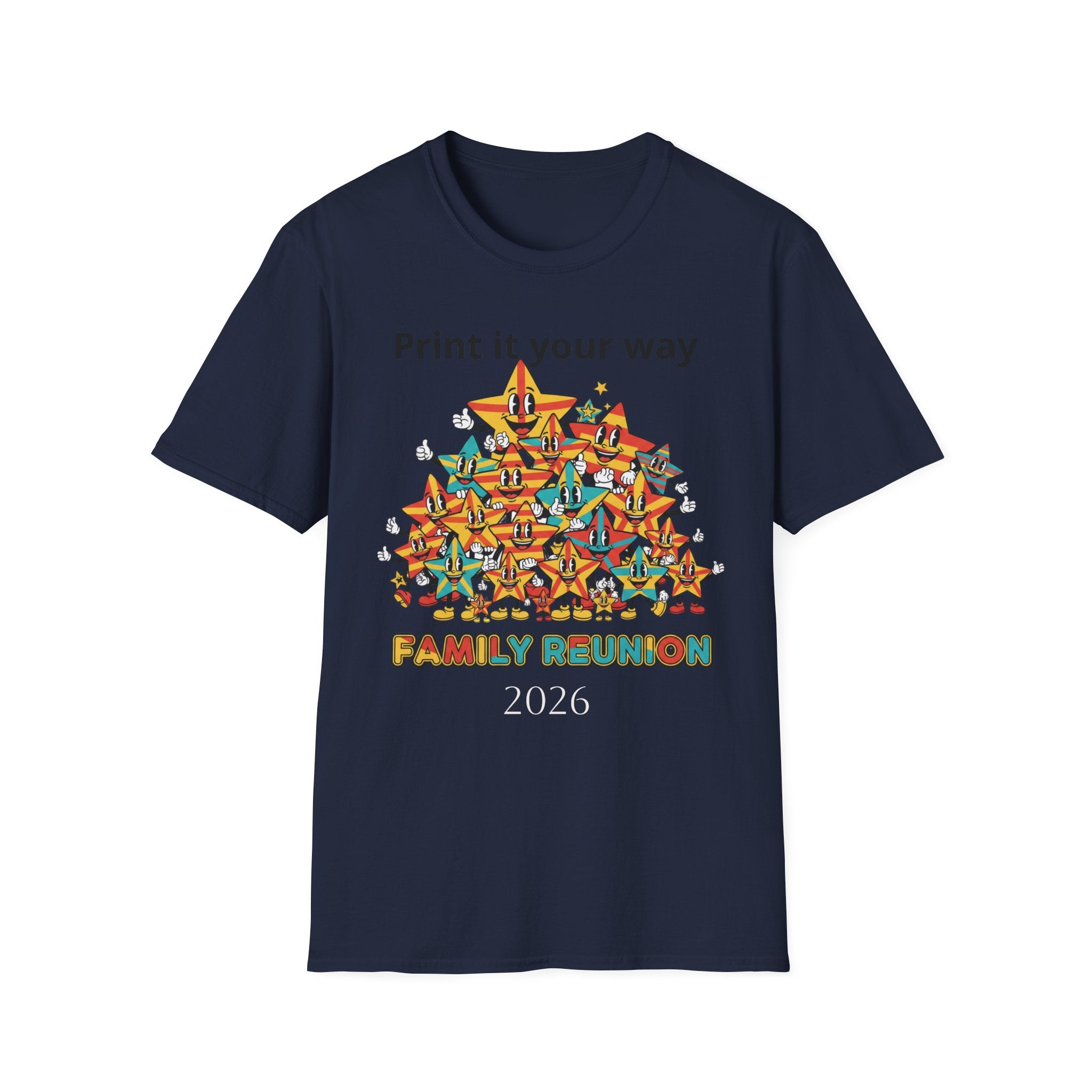 Family Reunion T-Shirt — Colorful Smiling Star Pile