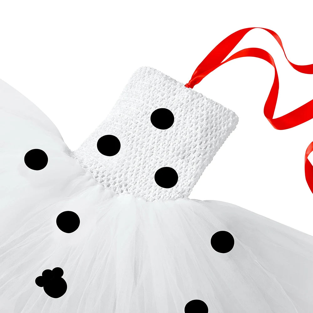 Toddler Girls Dalmatian Dog Costume Polka Dot Spotted Puppy Tutu Dress 101 Dalmatians Costume for Kids Halloween Party Dress Up