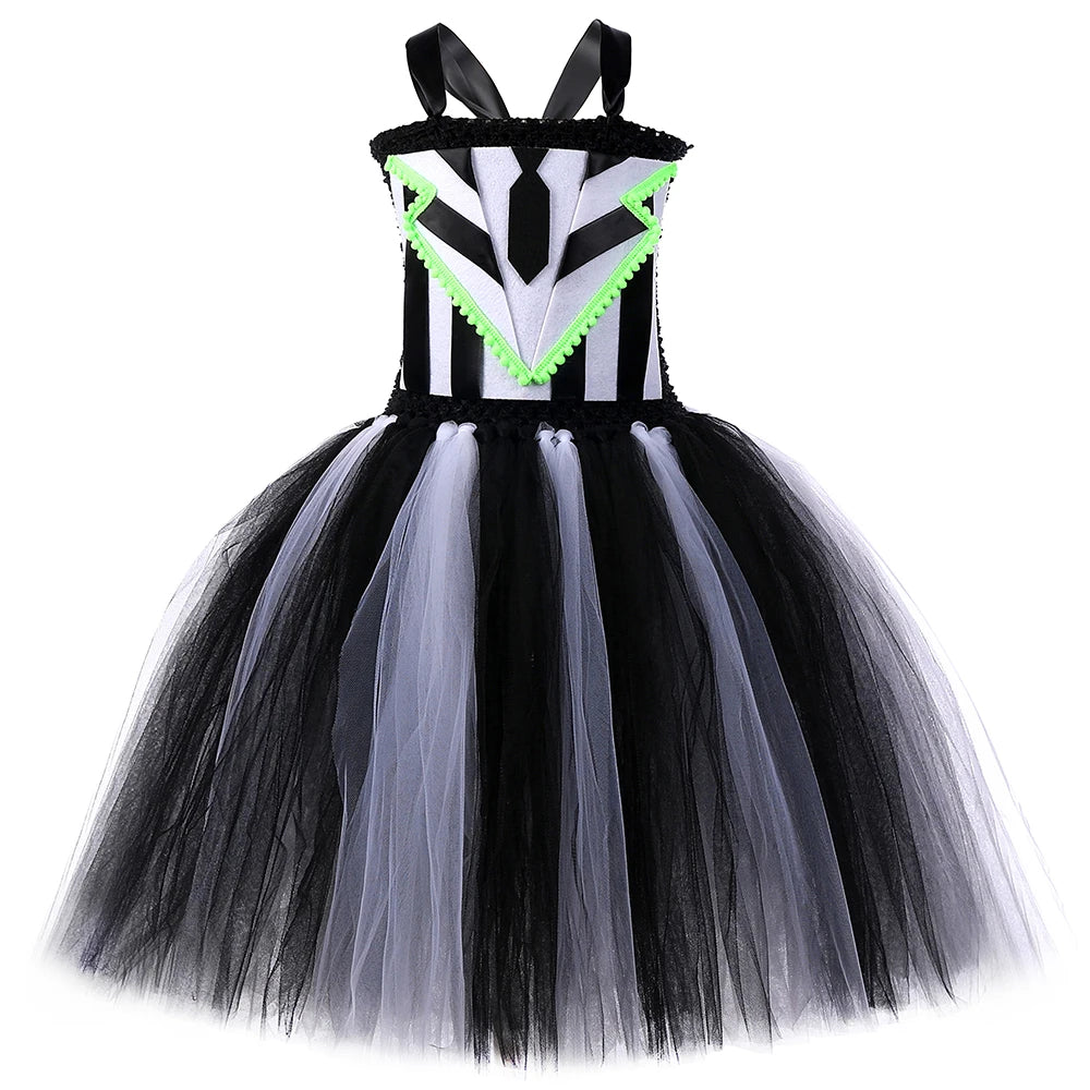 Girls Beetle Costume Black White Striped Tulle Princess Tutu Dress Toddler Baby Kids Halloween Carnival Party Ghost Dress Up Set