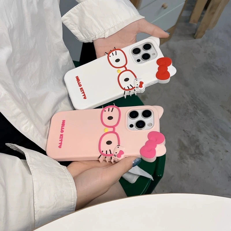 Cute Glasses KT Cat iPhone Case | Soft Silicone Cover