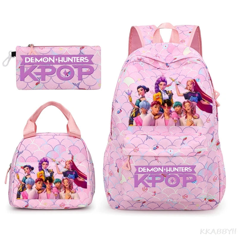 Fashion KPop Demon Hunters Backpacks 3pcs Rumi Mira Zoey HUNTR/ Boys School Bags For Women Girls Kawaii Capacity Mochilas