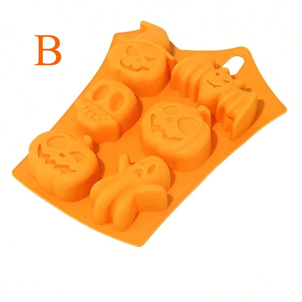 1PC， Halloween Silicone Cake Mold Pumpkin Mold Ghost Hat Skull Non-Stick Chocolate Pudding Food Baking Tray Mold Kitchen Tools