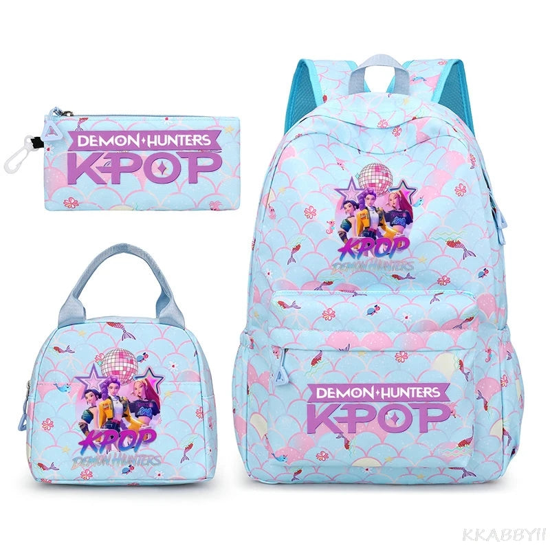 Fashion KPop Demon Hunters Backpacks 3pcs Rumi Mira Zoey HUNTR/ Boys School Bags For Women Girls Kawaii Capacity Mochilas