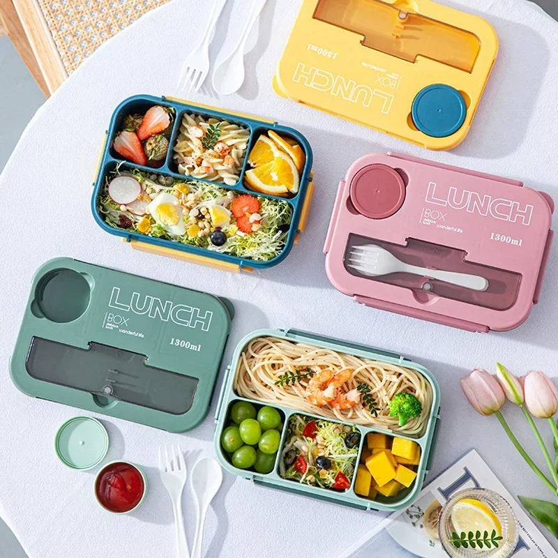 1300ML Bento Lunch Box with Fork & Spoon | Leak-Proof 4-Compartment