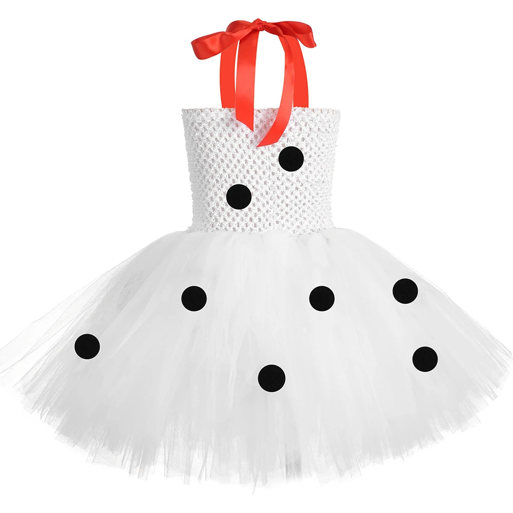 Toddler Girls Dalmatian Dog Costume Polka Dot Spotted Puppy Tutu Dress 101 Dalmatians Costume for Kids Halloween Party Dress Up