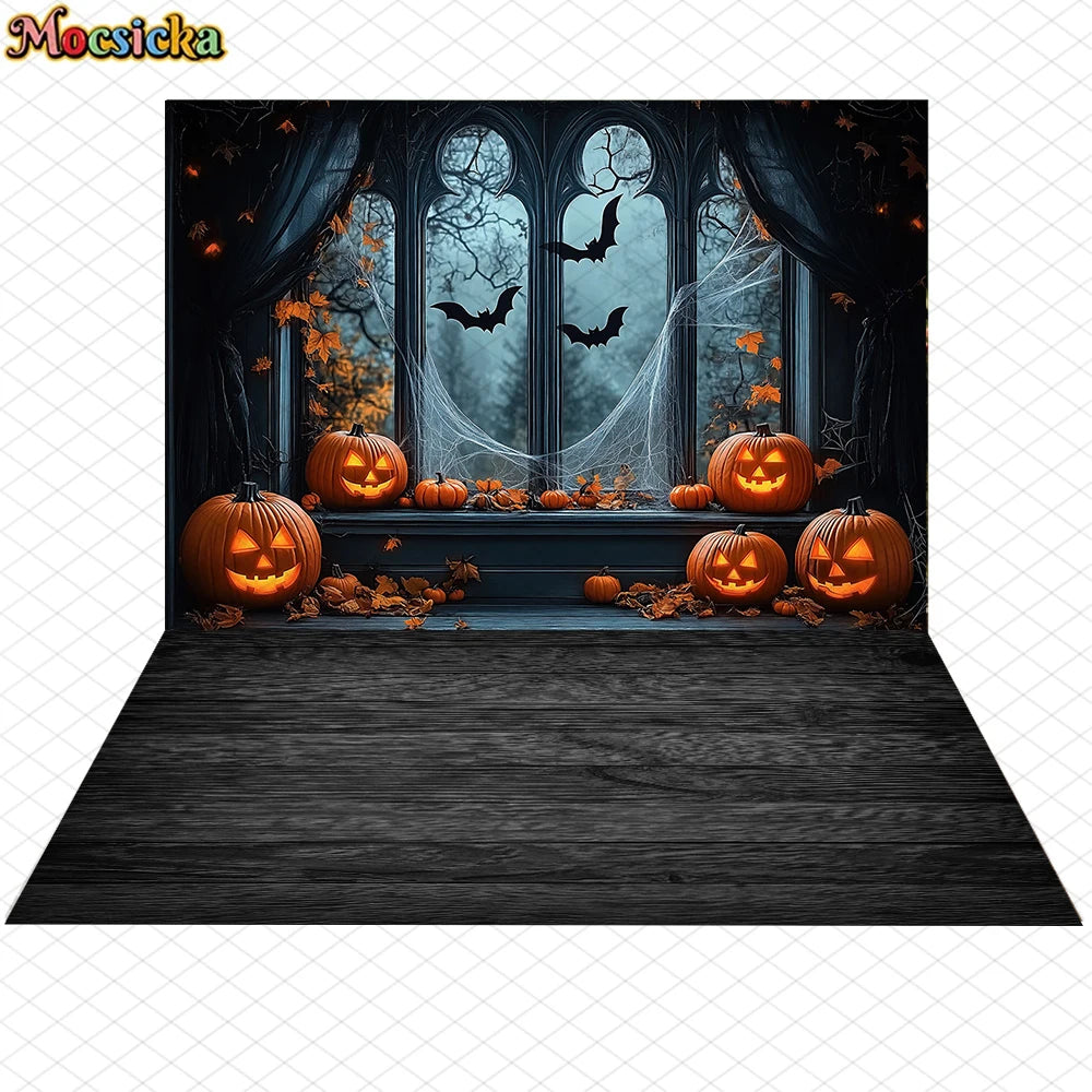 Mocsicka Halloween Backdrop Horror Ghost Bat Jack-O-Lantern Decorations Adult Child Kid Photo Background Holiday Party Wallpaper