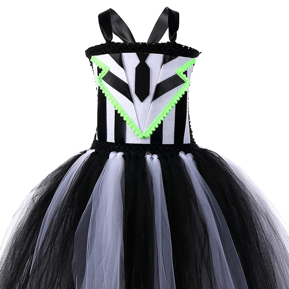 Girls Beetle Costume Black White Striped Tulle Princess Tutu Dress Toddler Baby Kids Halloween Carnival Party Ghost Dress Up Set