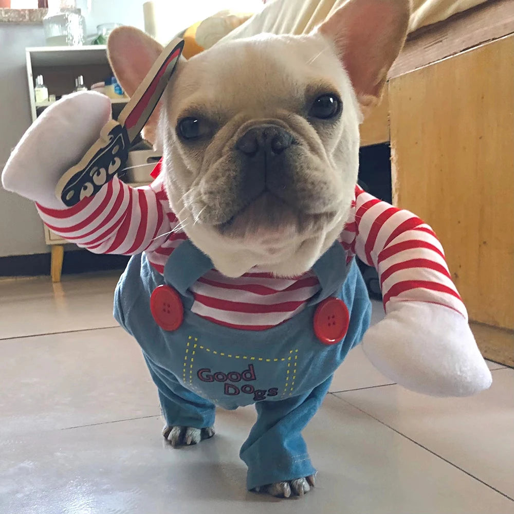 Funny Dog Clothes with Knife Halloween Costume For Small Big Dogs Cat Cute Puppy Cosplay Outfit Pet Dress Up Jumpsuit Party Gift