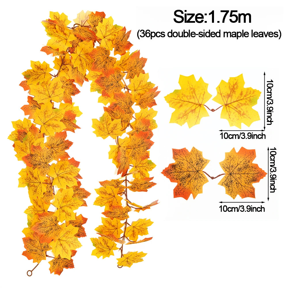 Thanksgiving Decorations Fall Maple Vine Garland Artificial Autumn Fall Foliage Garland Wedding Fireplace Decor Halloween Party