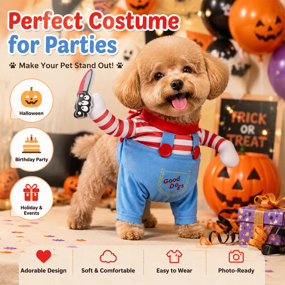 Funny Dog Clothes with Knife Halloween Costume For Small Big Dogs Cat Cute Puppy Cosplay Outfit Pet Dress Up Jumpsuit Party Gift