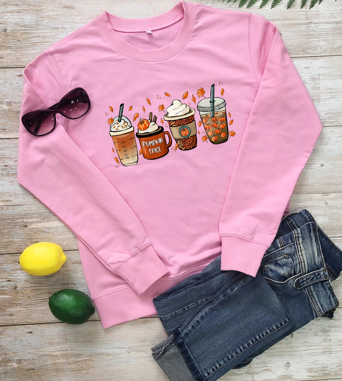 PUMPKIN SPICE Colored Sweatshirt Fall coffee Sweats halloween pullovers Women fashion casual 100%cotton vintage top