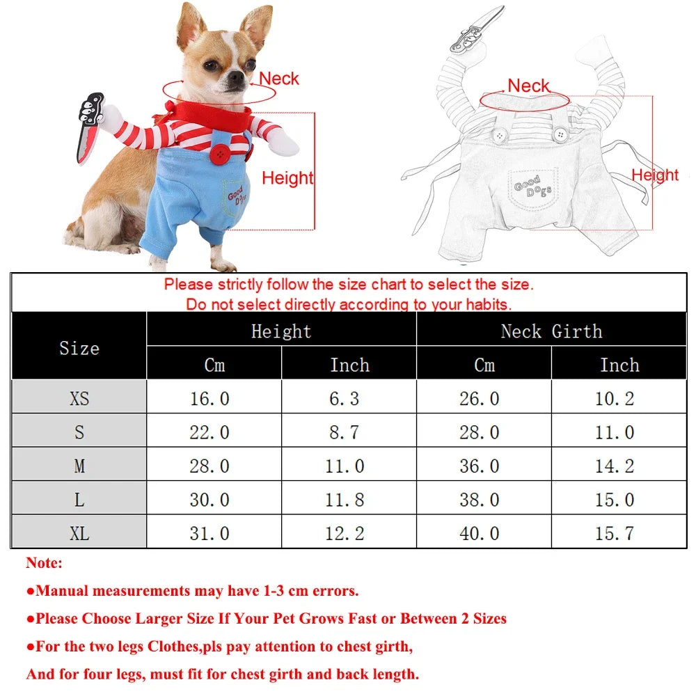 Funny Dog Clothes with Knife Halloween Costume For Small Big Dogs Cat Cute Puppy Cosplay Outfit Pet Dress Up Jumpsuit Party Gift