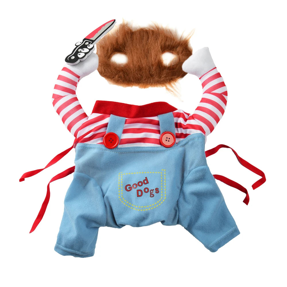 Funny Dog Clothes with Knife Halloween Costume For Small Big Dogs Cat Cute Puppy Cosplay Outfit Pet Dress Up Jumpsuit Party Gift