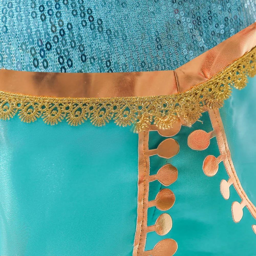 Halloween Arabian Style Princess Costume Kids Jasmine Cosplay Girls Magic Lamp Story Role Play Performance Apparel Dress Set