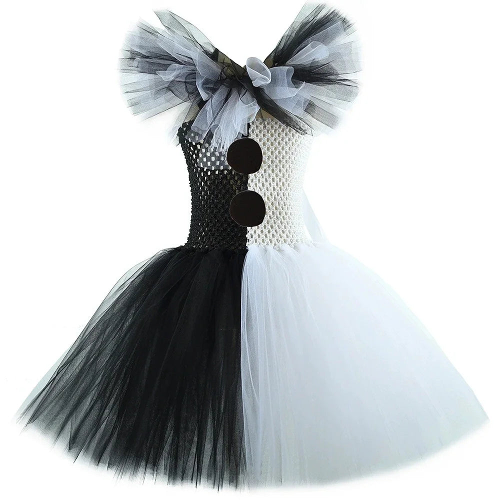 Halloween Girls Black White Tutu Dress Kids Cosplay Scary Clown Costume Girl Carnival Party Dress Up Clothing