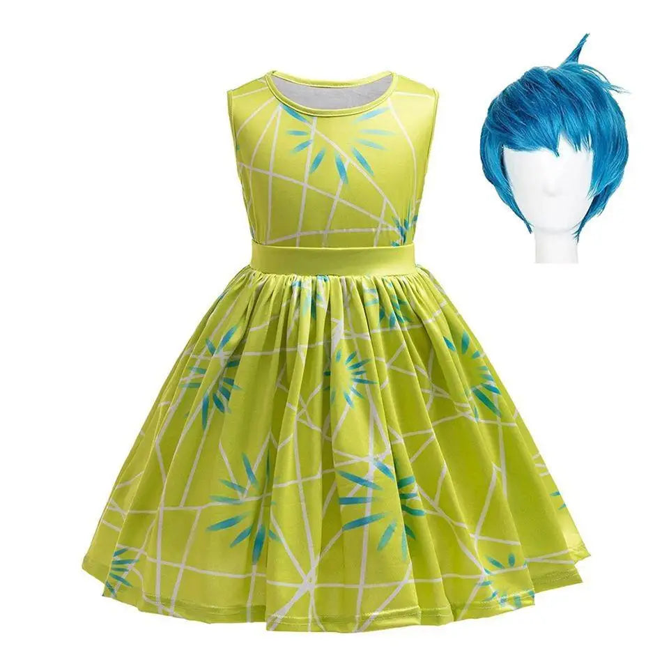 Joy Costume Children Green Printed Polyester Dress Halloween Party Costume for Girls Cute Cartoon Style Cosplay Wear