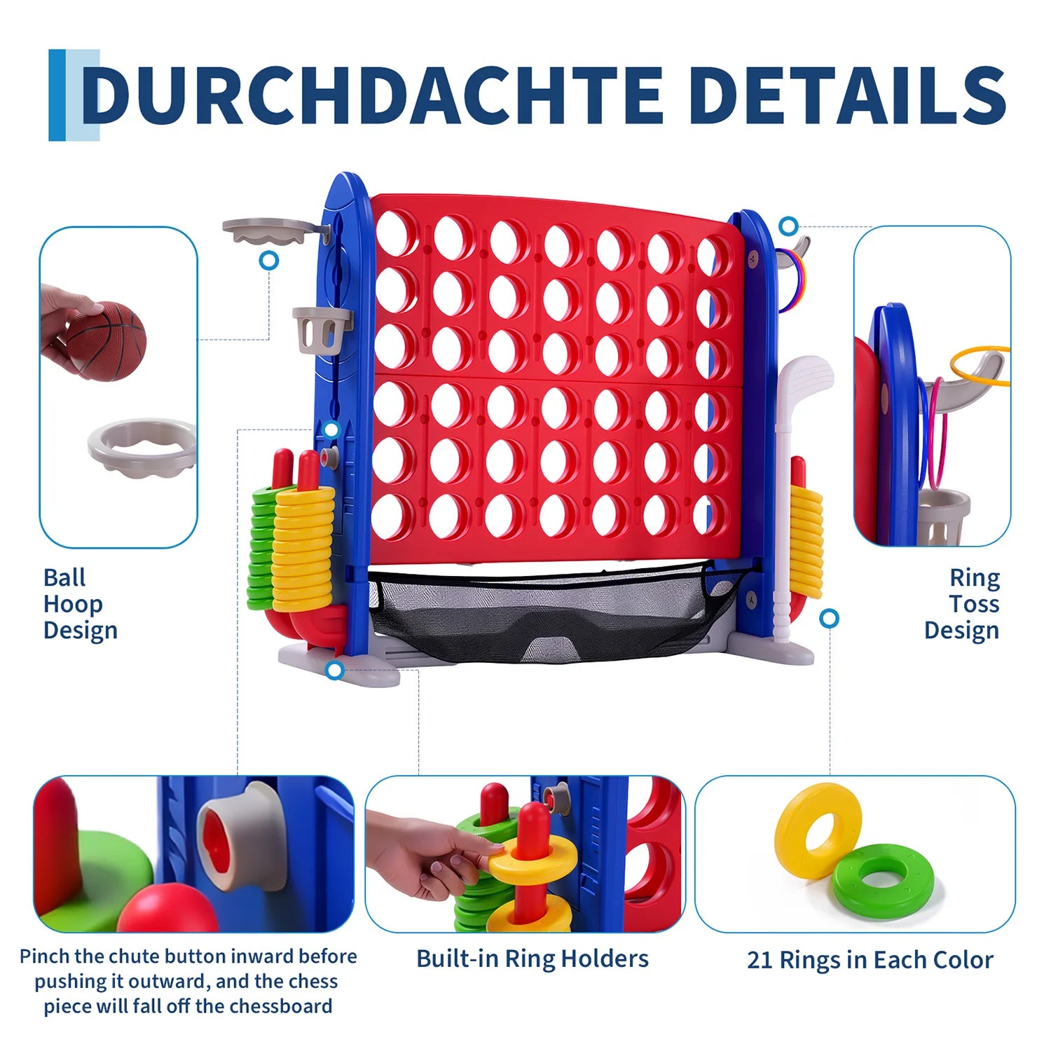 4-in-1 Giant Outdoor Game Set | Connect, Basketball, Ring Toss & Net