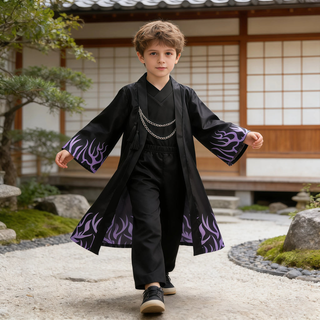 Kids Kpop Cosplay Idol Boys Costume Black Coat Tops With Pants For Children Halloween Party Carnival Stage Performance Outfits