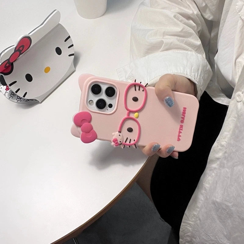 Cute Glasses KT Cat iPhone Case | Soft Silicone Cover