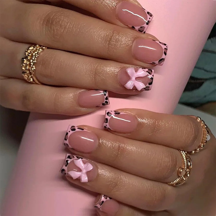 Star Chain Rhinestone Press-On Nails — French Square Tips (24pc Set)