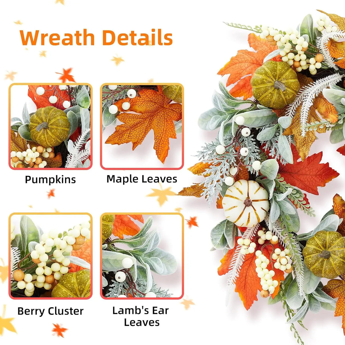 20-Inch Fall Pumpkin Wreath | Farmhouse Autumn Decor