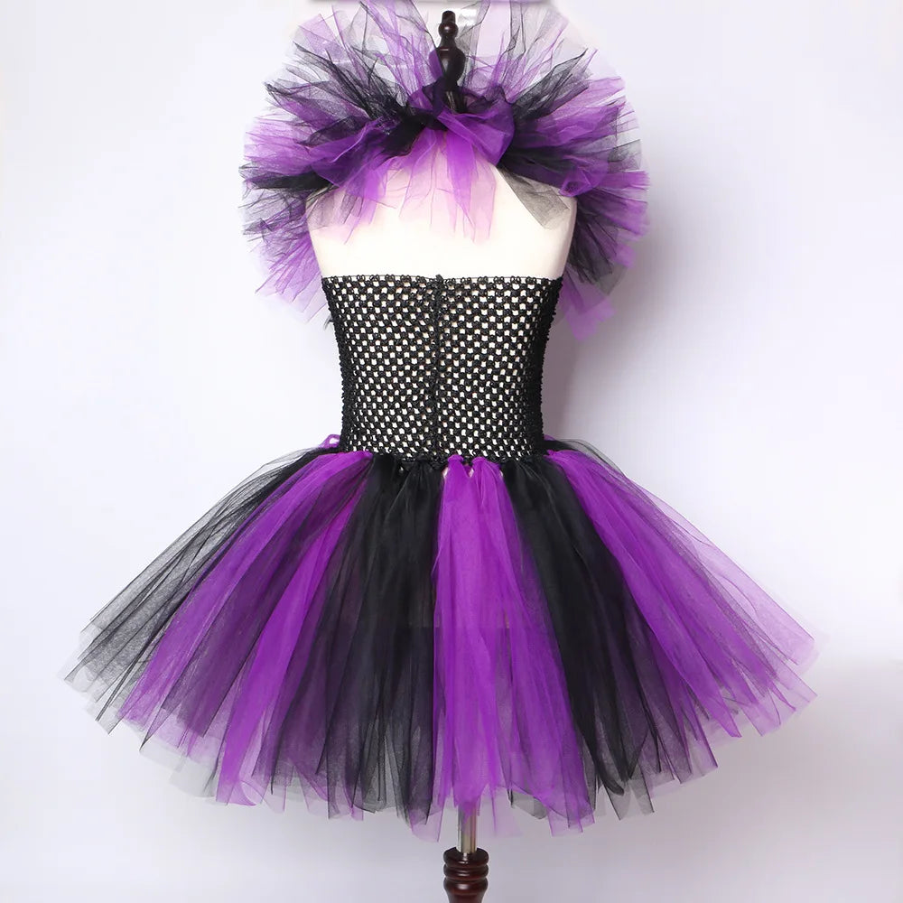 2 Pieces Witch Tutu Dress with Hat Girls All Saint's Day Bruja Wizard Costume Role Play Toddler Halloween Party Fairy Witch Gown