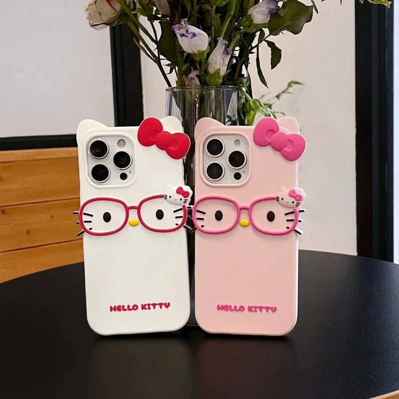Cute Glasses KT Cat iPhone Case | Soft Silicone Cover