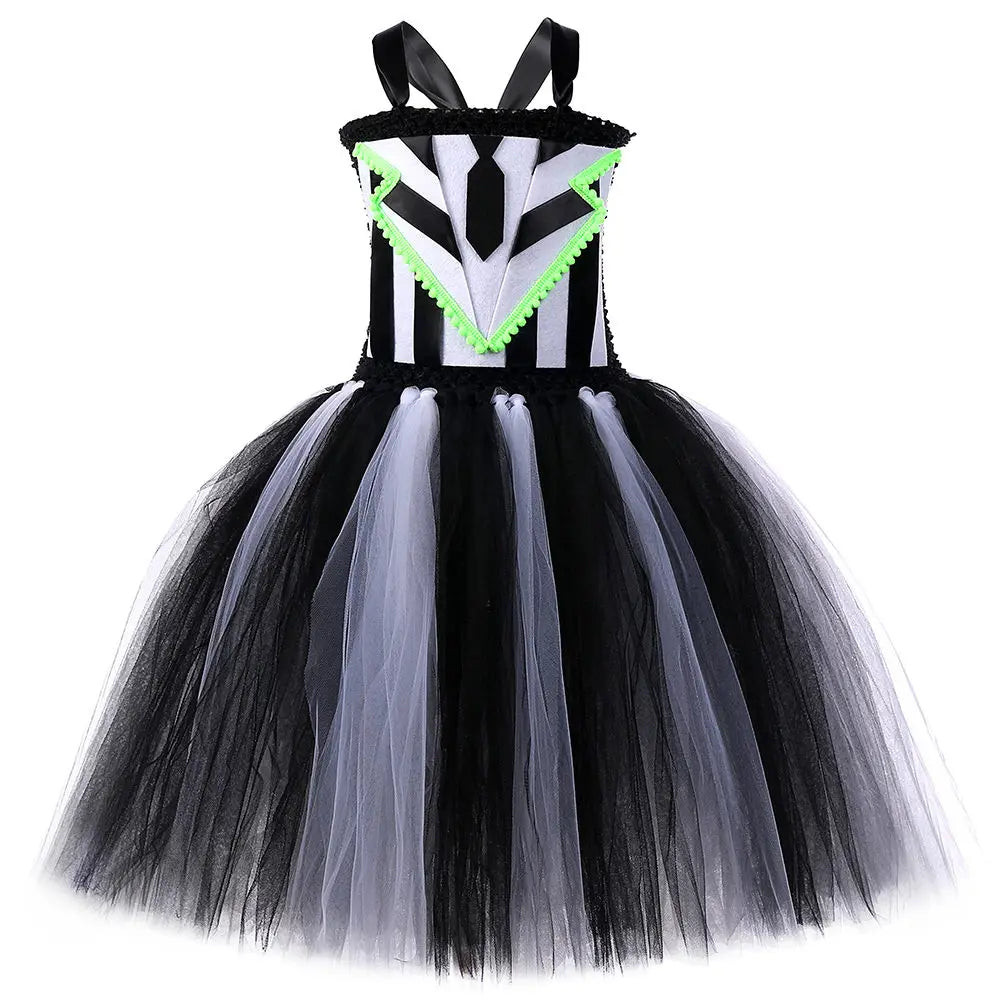 Girls Beetle Costume Black White Striped Tulle Princess Tutu Dress Toddler Baby Kids Halloween Carnival Party Ghost Dress Up Set