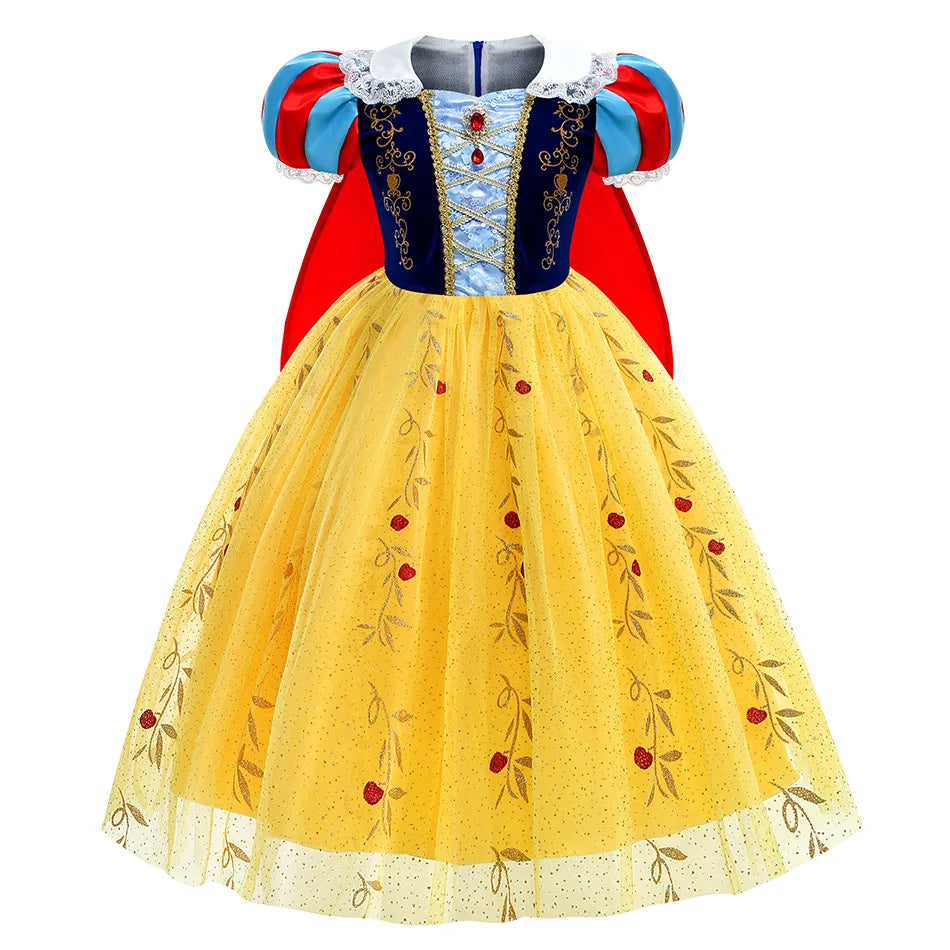 Girls Fantasy Birthday Dress Snow White Costume Deluxe Princess Ball Gown with Cape Toddler Christmas Frock Halloween Purim Robe