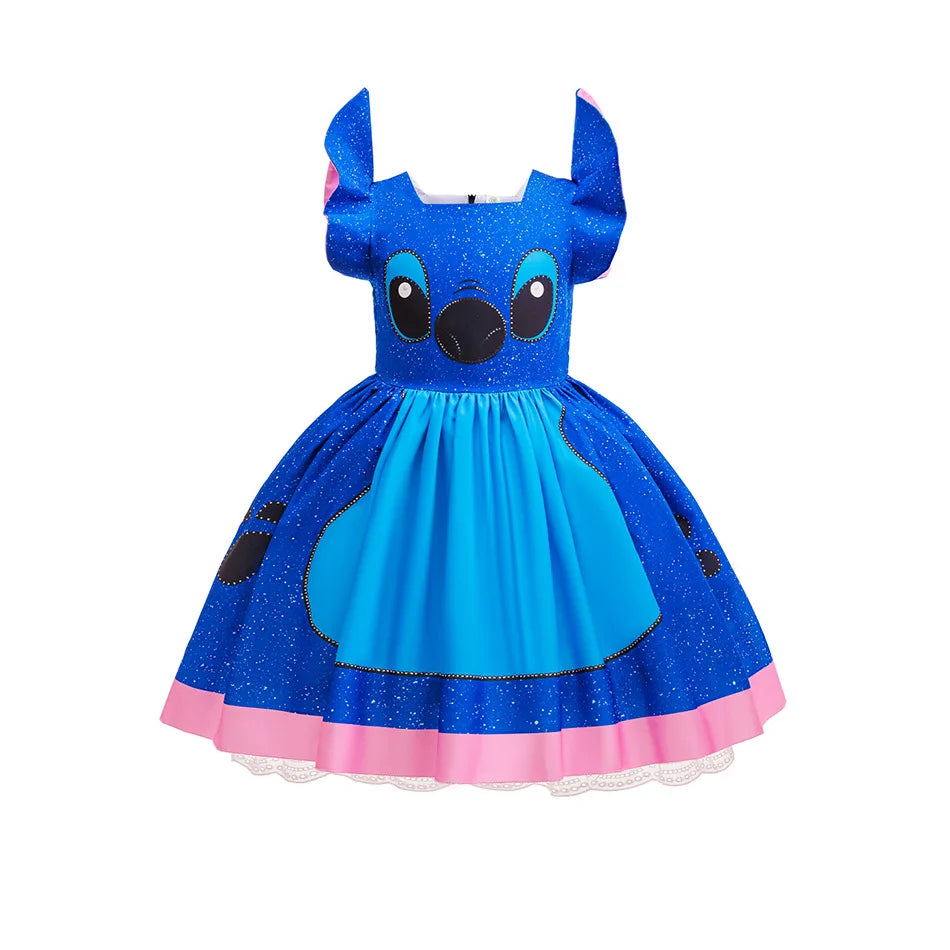 Cartoon Cute Movie Stittch Dress for Girls Role Playing Costume Stage Performance Halloween Carnival Children's Dress Up Gifts