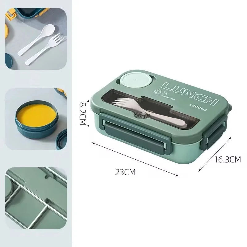 1300ML Bento Lunch Box with Fork & Spoon | Leak-Proof 4-Compartment
