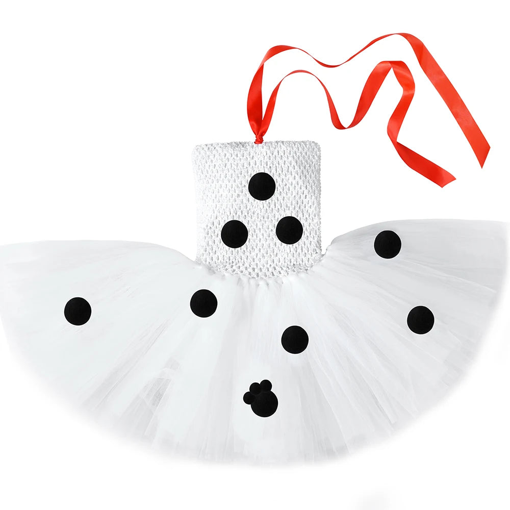 Toddler Girls Dalmatian Dog Costume Polka Dot Spotted Puppy Tutu Dress 101 Dalmatians Costume for Kids Halloween Party Dress Up
