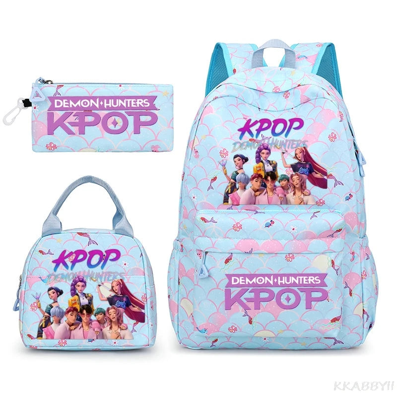 Fashion KPop Demon Hunters Backpacks 3pcs Rumi Mira Zoey HUNTR/ Boys School Bags For Women Girls Kawaii Capacity Mochilas