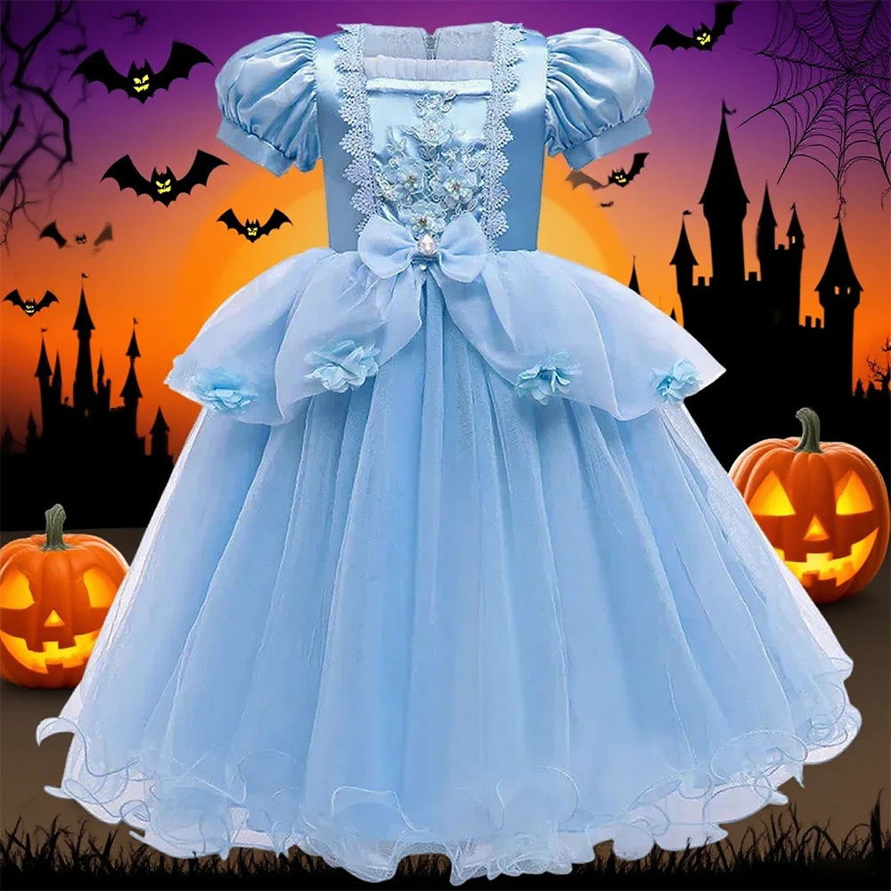 Girls Cinderella Cosplay Costumes Kids Girl Princess Summer Dress Festive Perform Children Clothing Cute Puffy Birthday Dress