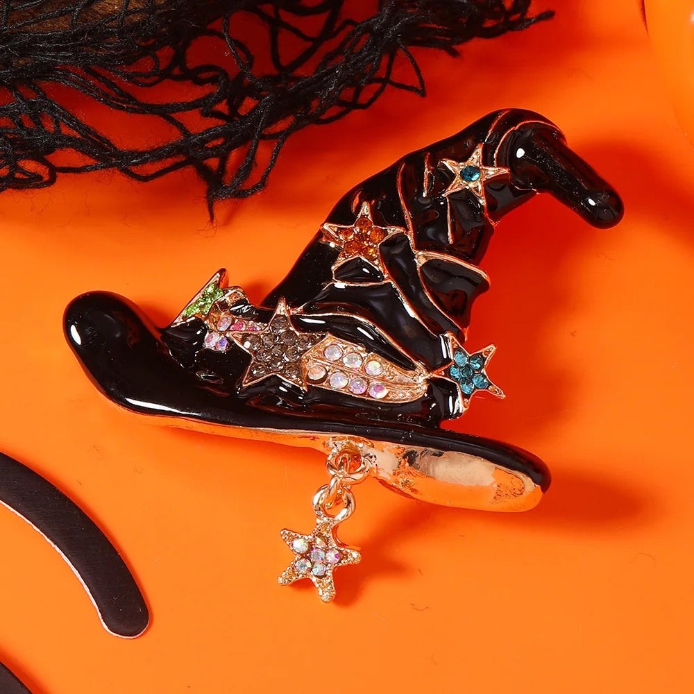 Halloween Witch Hat Broom Pumpkin Design Men Women Brooch Pin，Quirky Novelty Clothing & Accessories，Holiday Party Favors