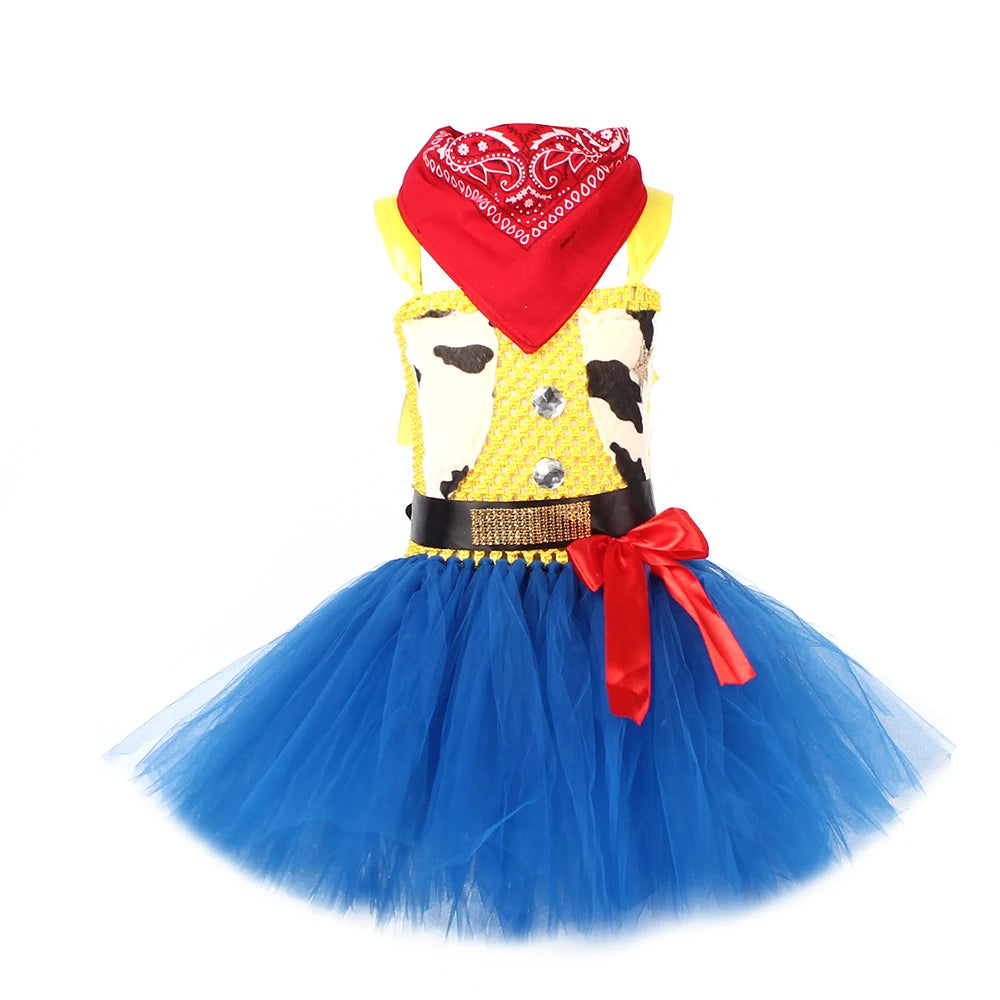 Cow Girl Tutu Dress with Hat Jessie Woody Inspired Kids Halloween Cosplay Costume Baby Carnival Holidays Party Fancy Clothing