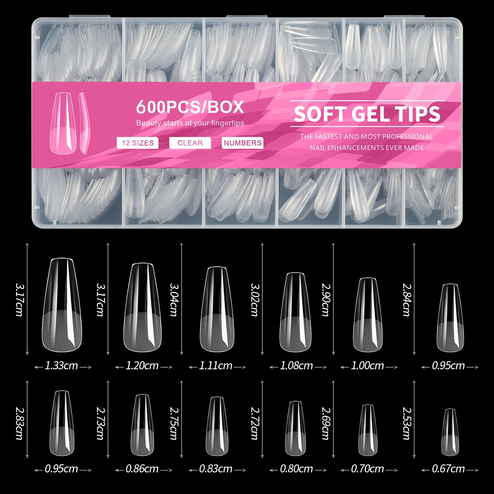 Clear Almond Press-On Nail Tips — Short Soft Gel Full Cover Set
